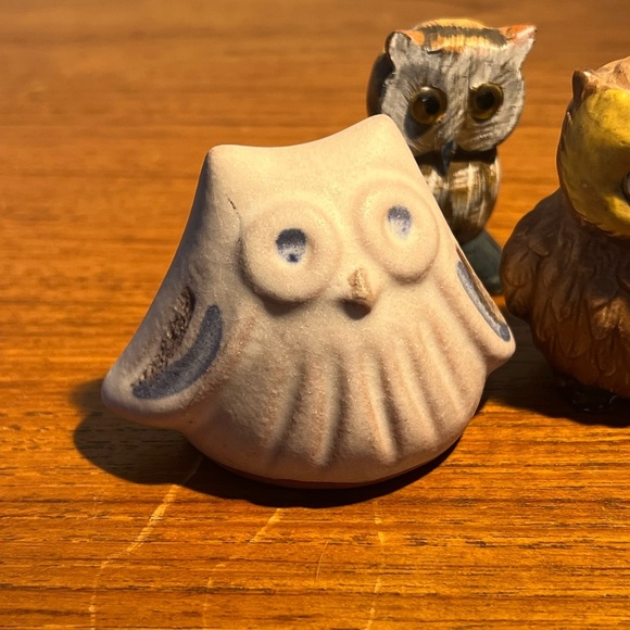 Collectable vintage miniature owls set of four Japanese Pottery Wood Mcm - Picture 11 of 14